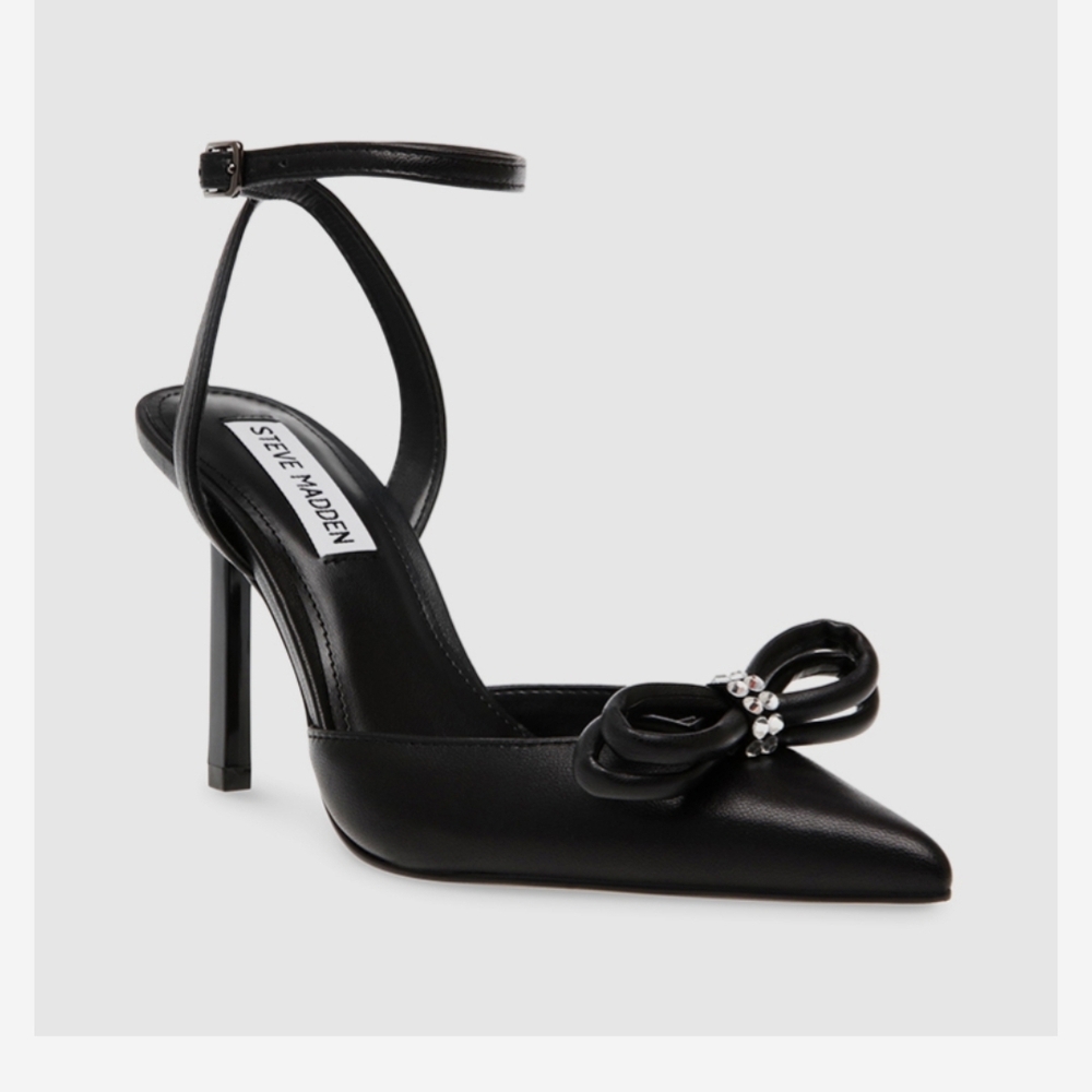 Steve Madden Black Heels with Rhinestone Bow